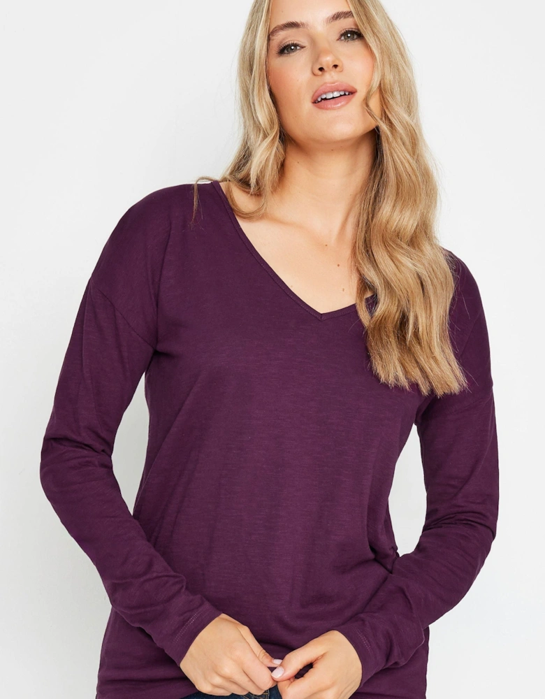 Tall V-Neck Long Sleeve Cotton T-Shirt
