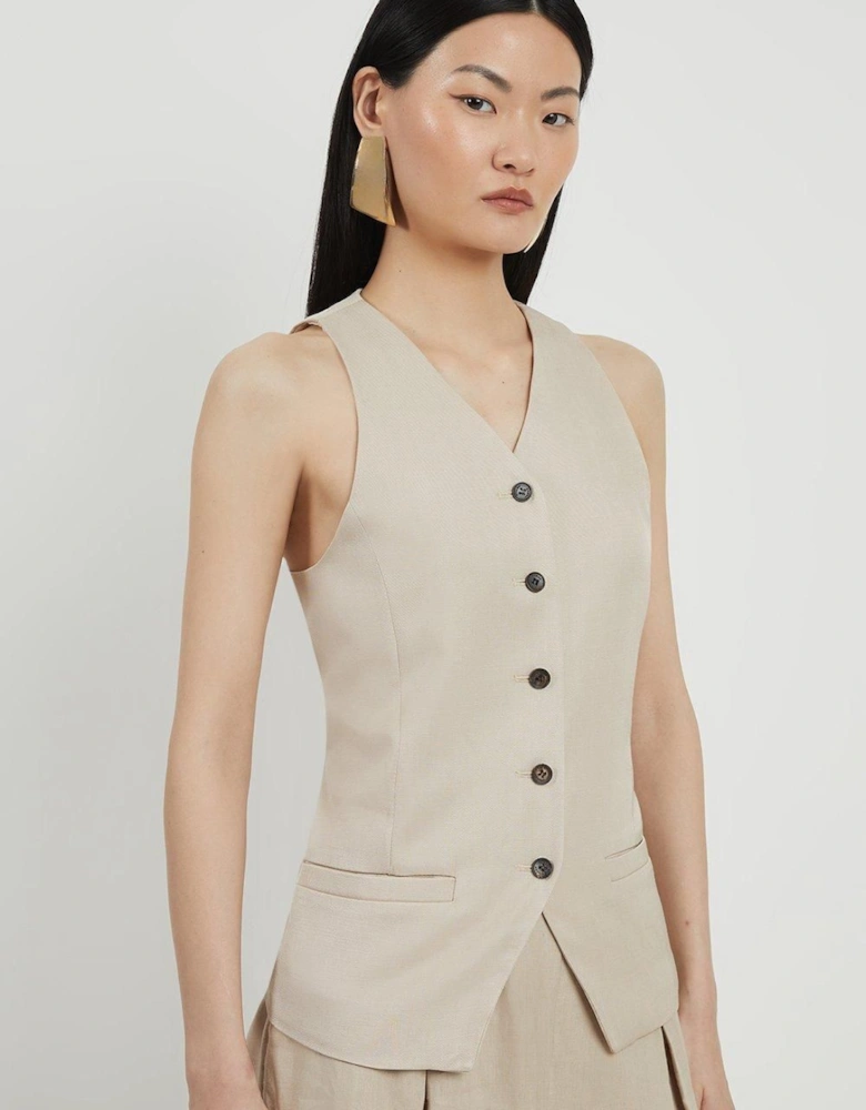 Premium Linen Button Through Tailored Top