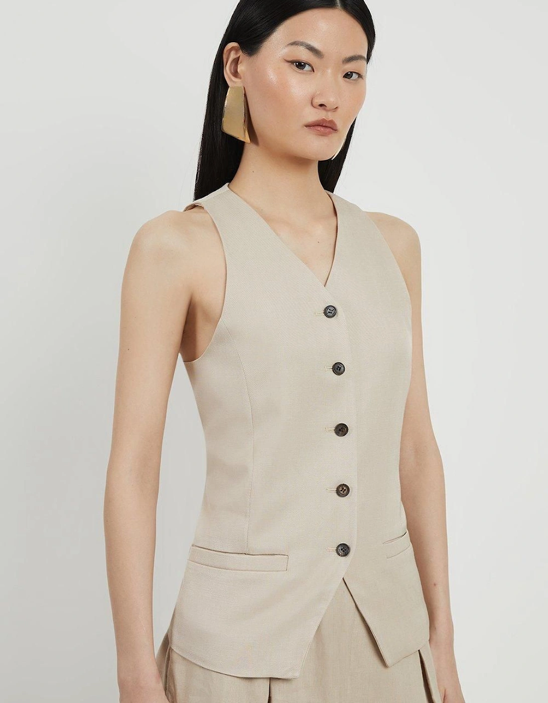 Premium Linen Button Through Tailored Top, 2 of 1