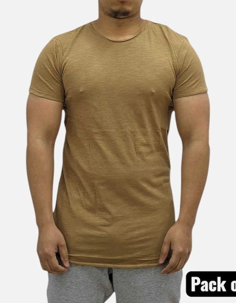 Mens T Shirts 2 Pack Muscle Fit Gym Curve Hem Summer Cotton Longline Tee
