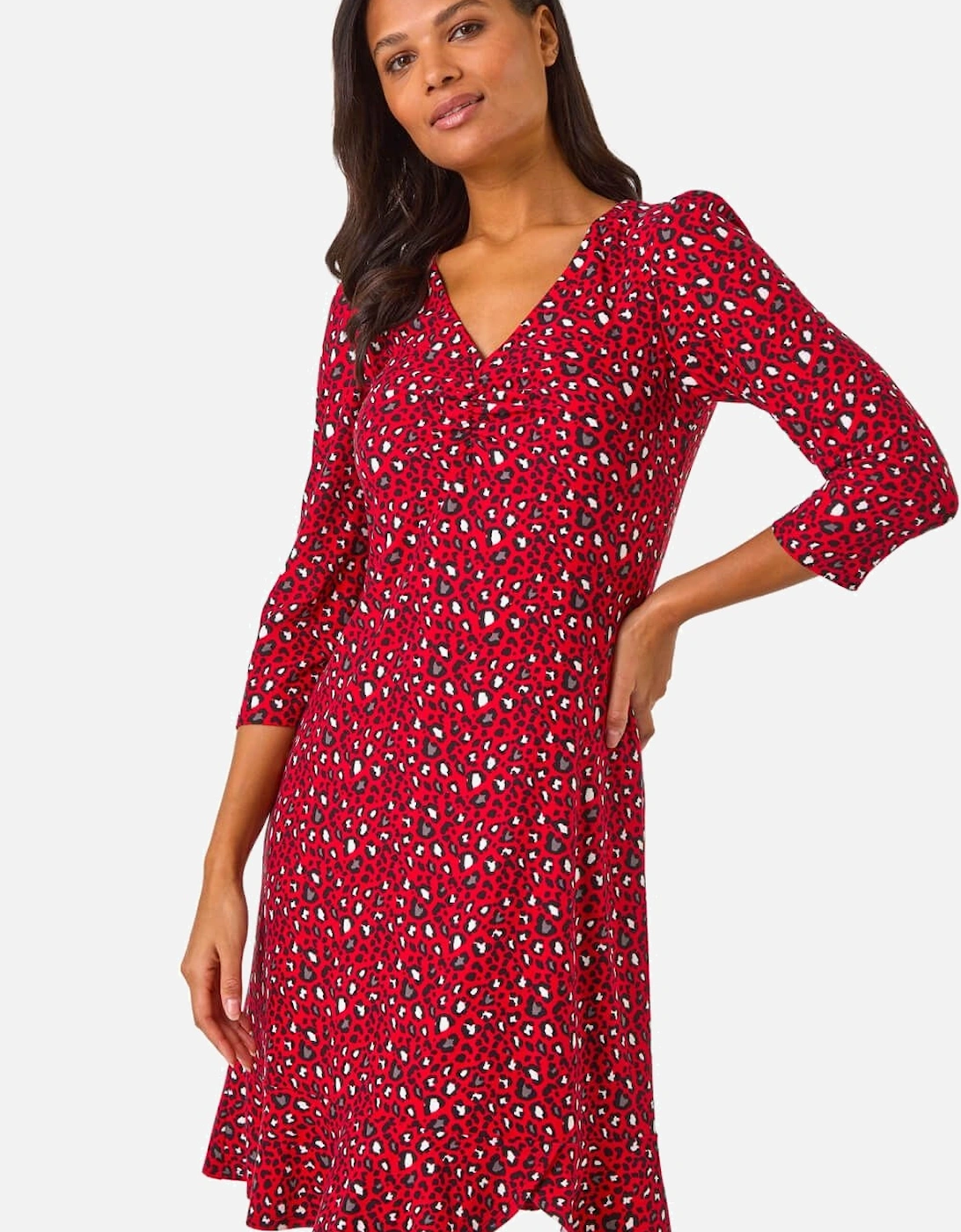 Animal Print V-Neck Ruched Stretch Dress, 2 of 1