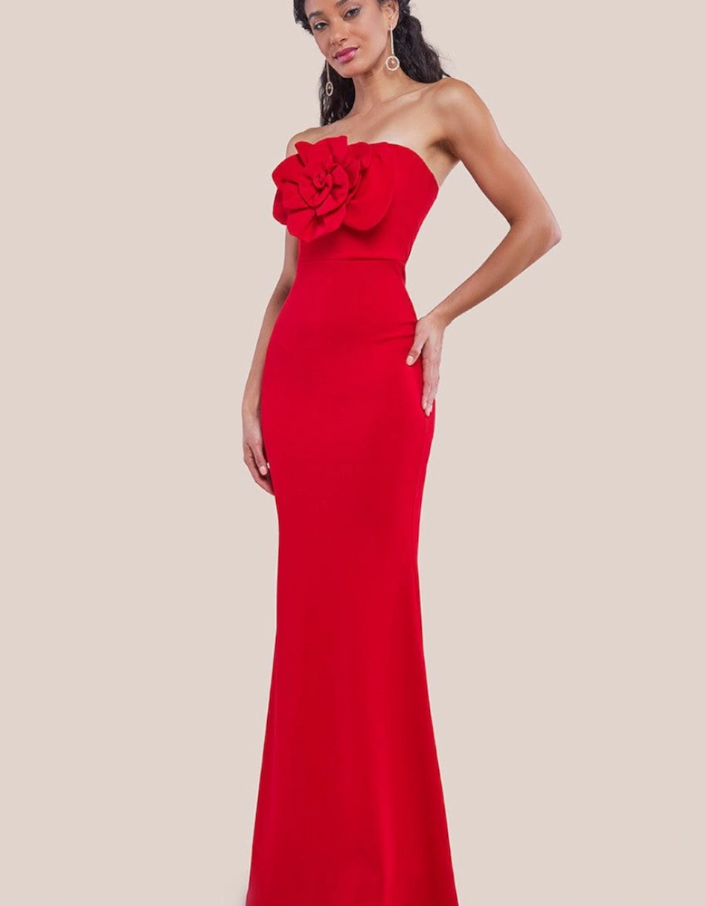 Scuba Crepe Bandeau Rose Maxi Dress