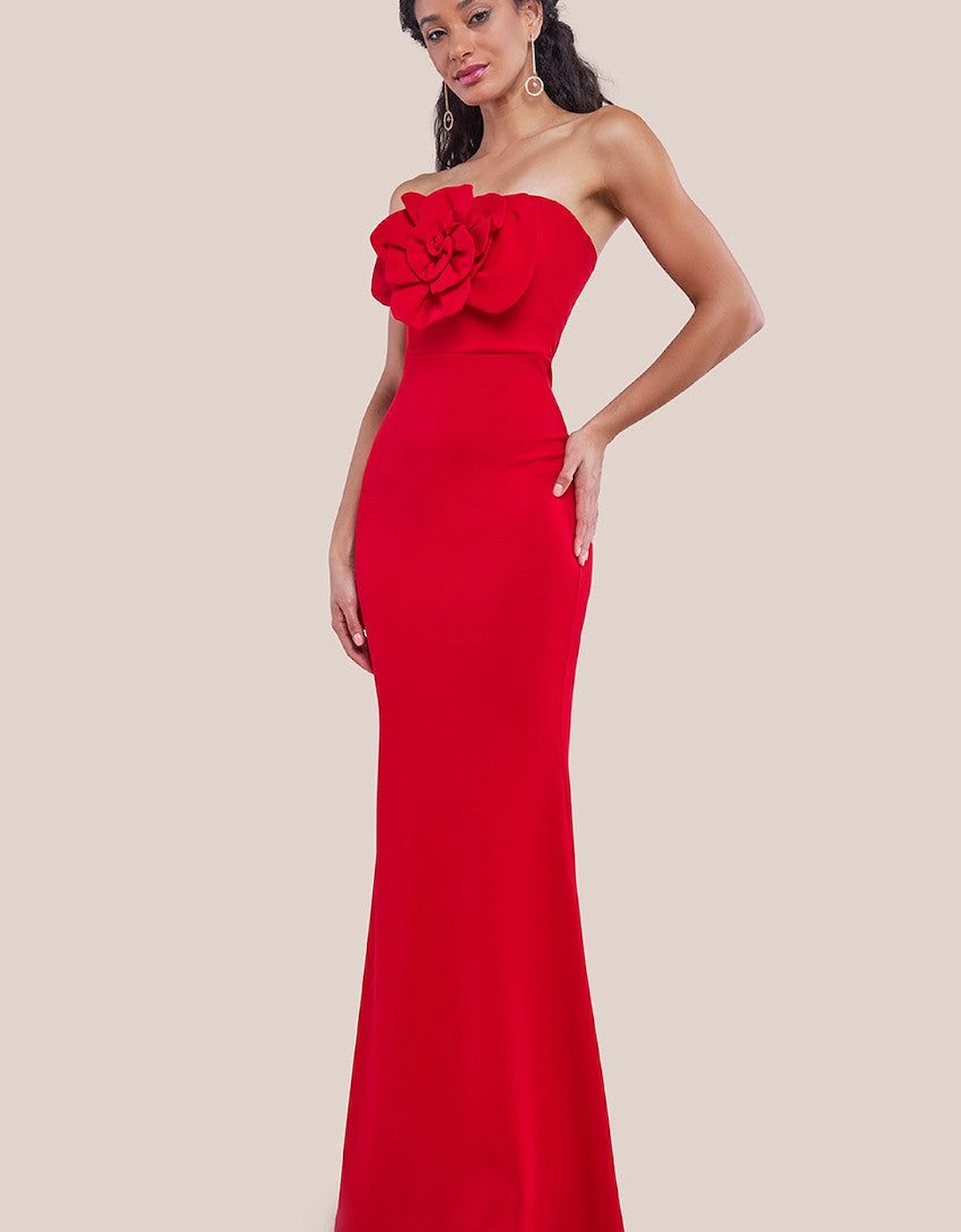 Scuba Crepe Bandeau Rose Maxi Dress, 2 of 1