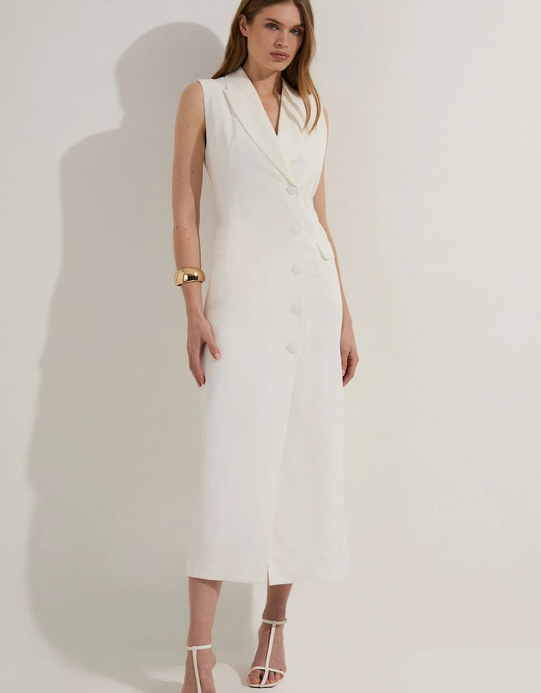 Tailored Linen Wrap Blazer Midi Dress, 2 of 1