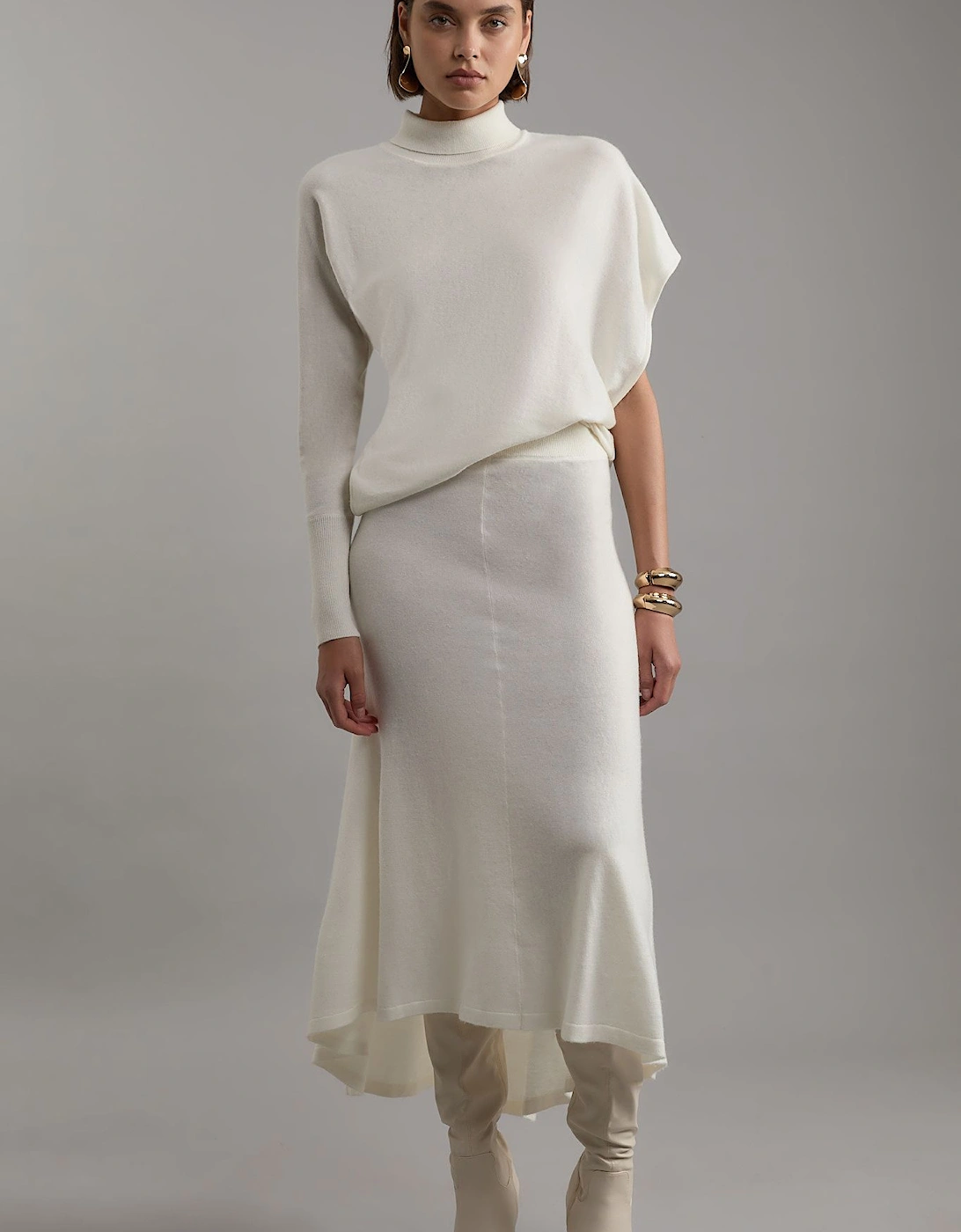 Wool Blend Knit High Low Midi Skirt Wool, 2 of 1