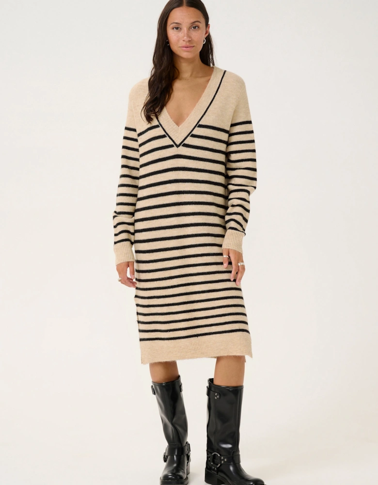KAjuno V-neck Knee Length Knit Dress Striped