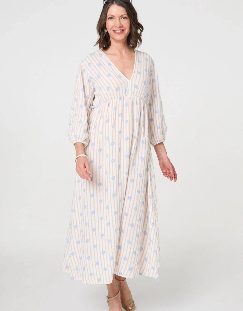 Striped Long Sleeve Empire Maxi Dress