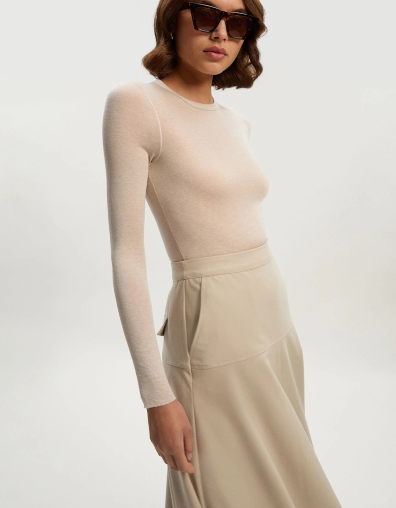 Wool Blend Crew Neck Long Sleeve Top