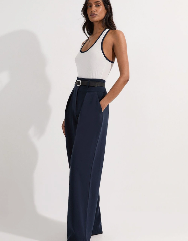 Compact Stretch Essential Tailored High Waist Wide Leg Trouser