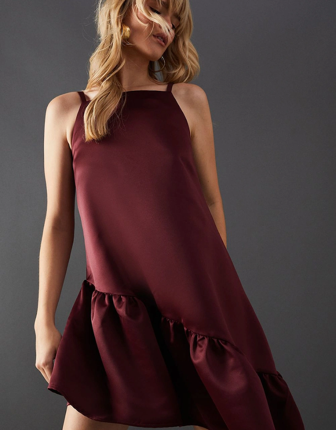 Satin High Neck Asymmetric Smock Dress, 2 of 1