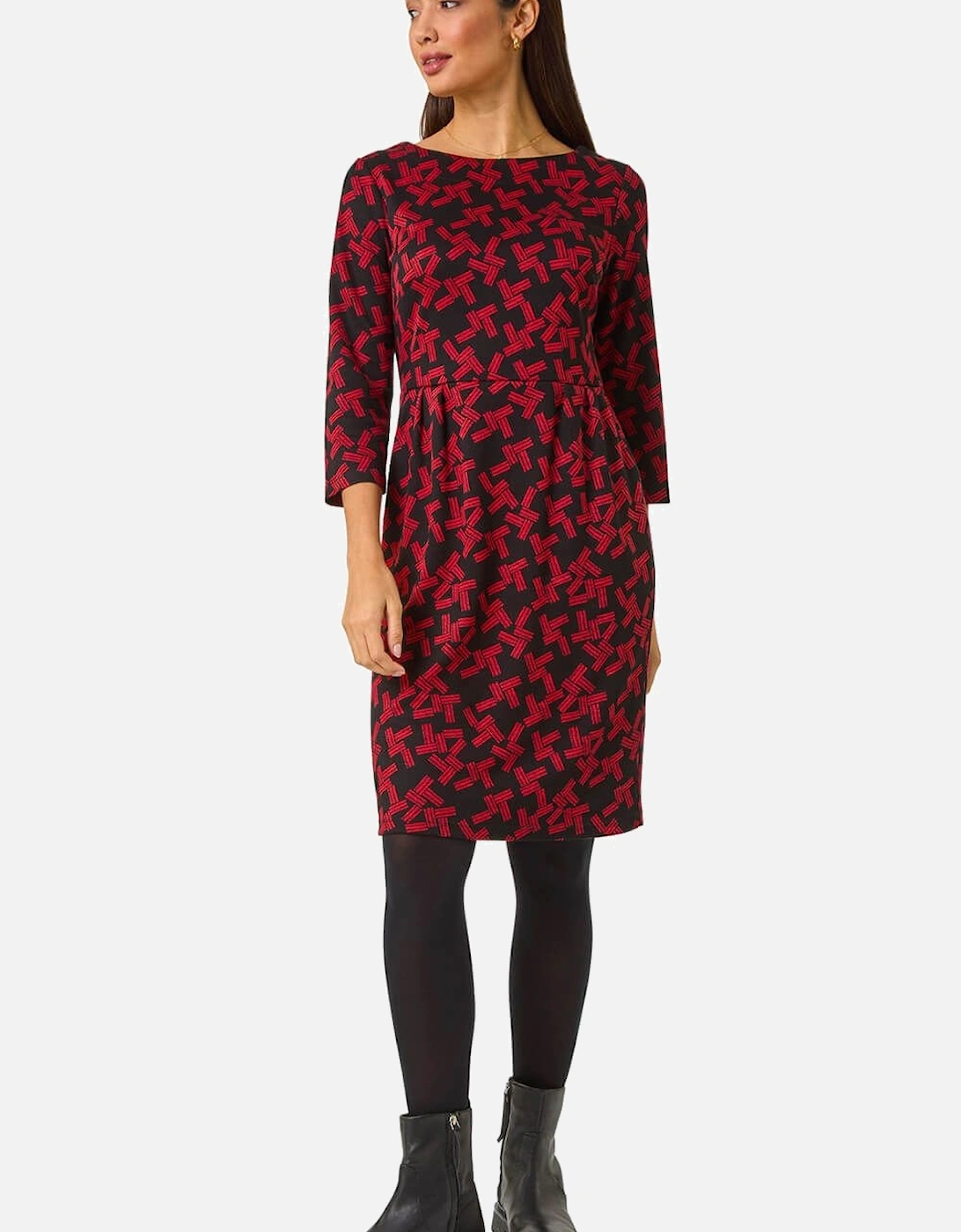 Geometric Pleated Pocket Shift Dress, 2 of 1
