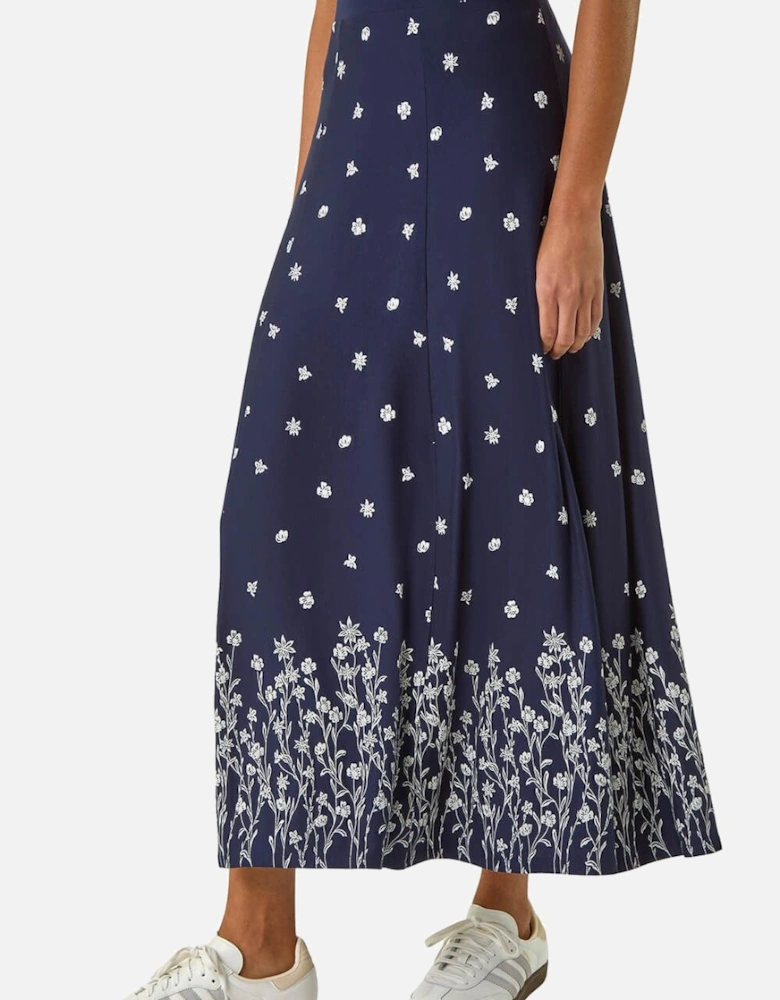 Floral Border Print Stretch Skirt