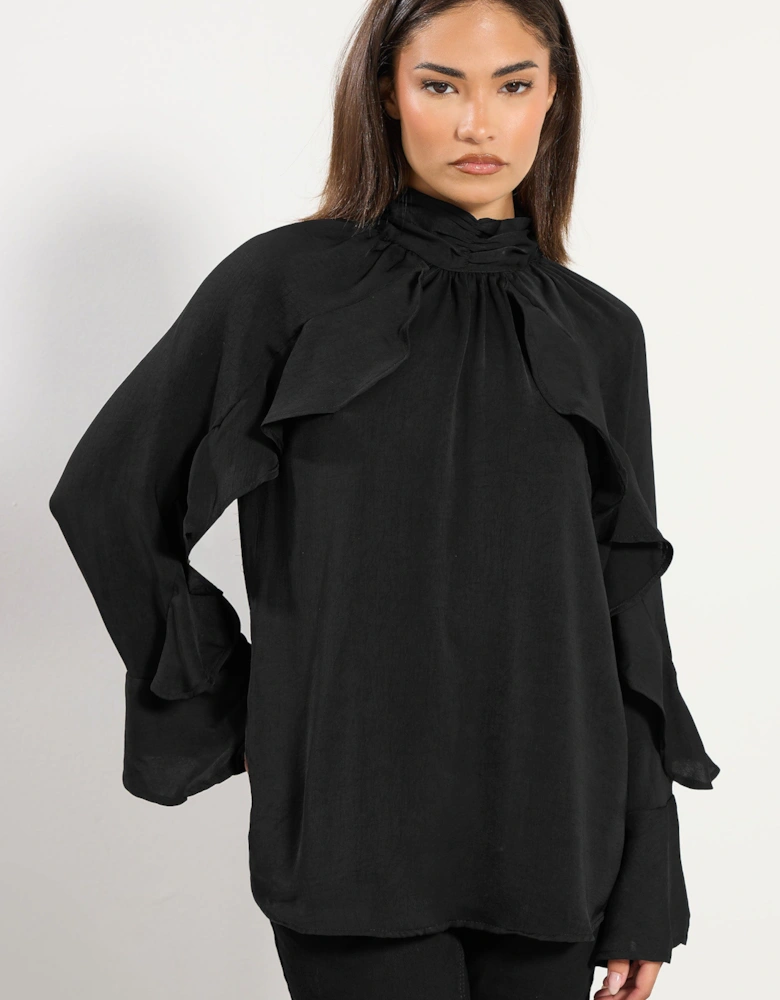 Petite Satin Frill Blouse