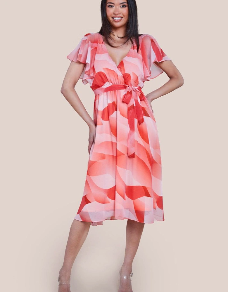 Floral Printed Flutter Sleeve Chiffon Midi Dress