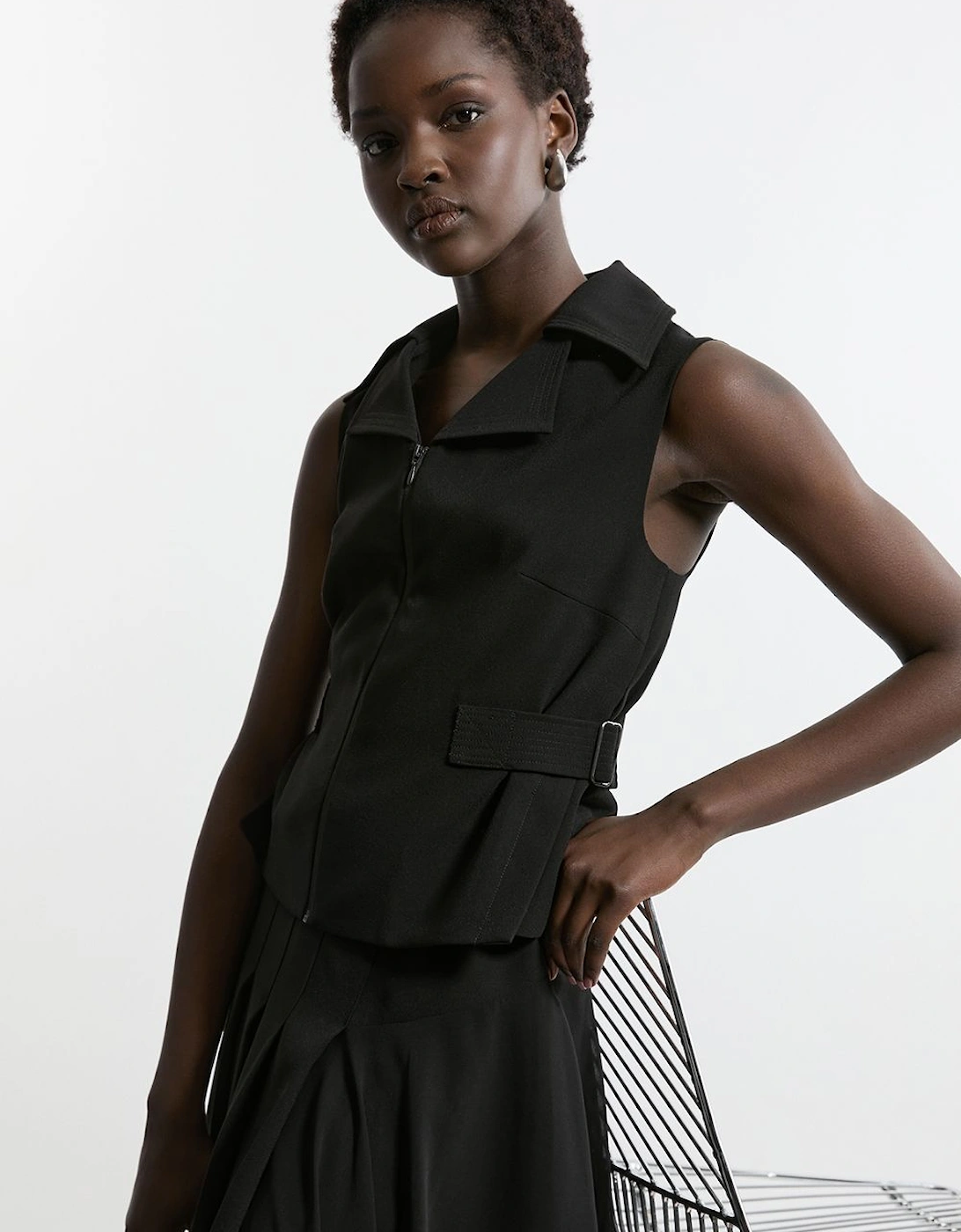 Tailored Crepe Buckle Detail Sleeveless Jacket, 2 of 1