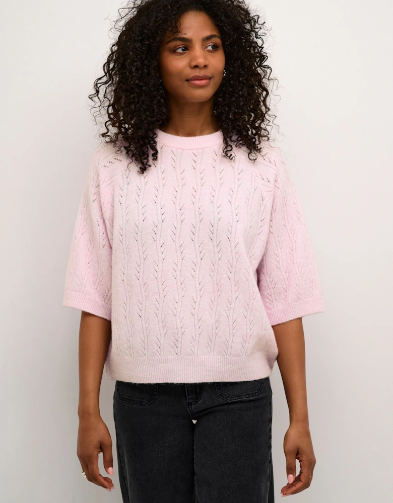 KAtella Half Sleeve Hole Knit Pullover Plain