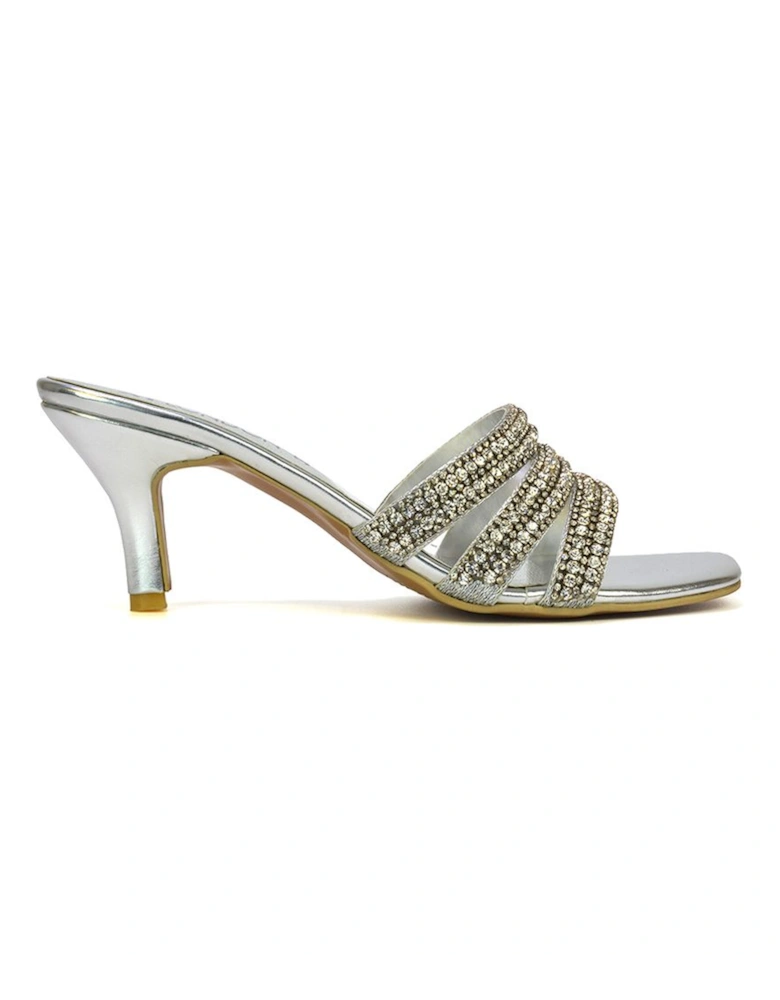 'Harli' Diamante Mid Stiletto Heel Square Toe Mule Heels