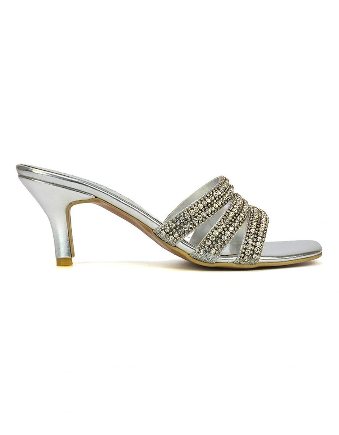 'Harli' Diamante Mid Stiletto Heel Square Toe Mule Heels, 2 of 1