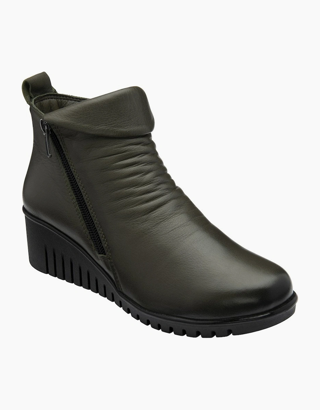 Lotus Women's Khaki 'Cordelia' Leather Wedge Ankle Boots In | : Size 7 - Image 3
