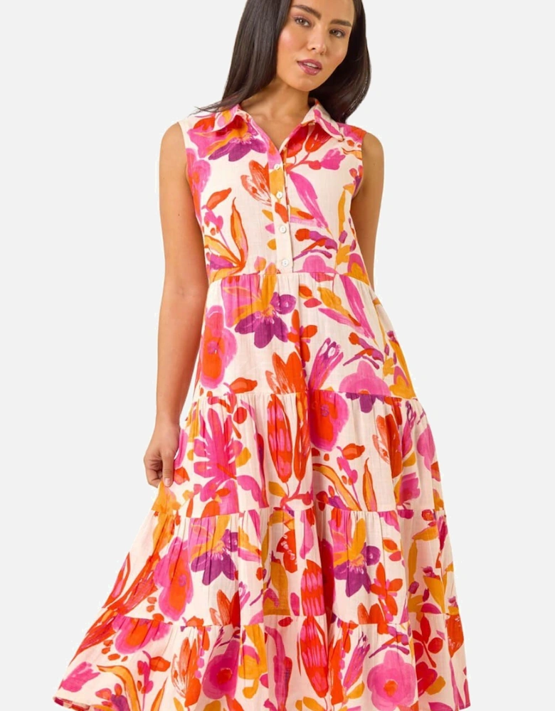 Petite Floral Contrast Tiered Collar Dress