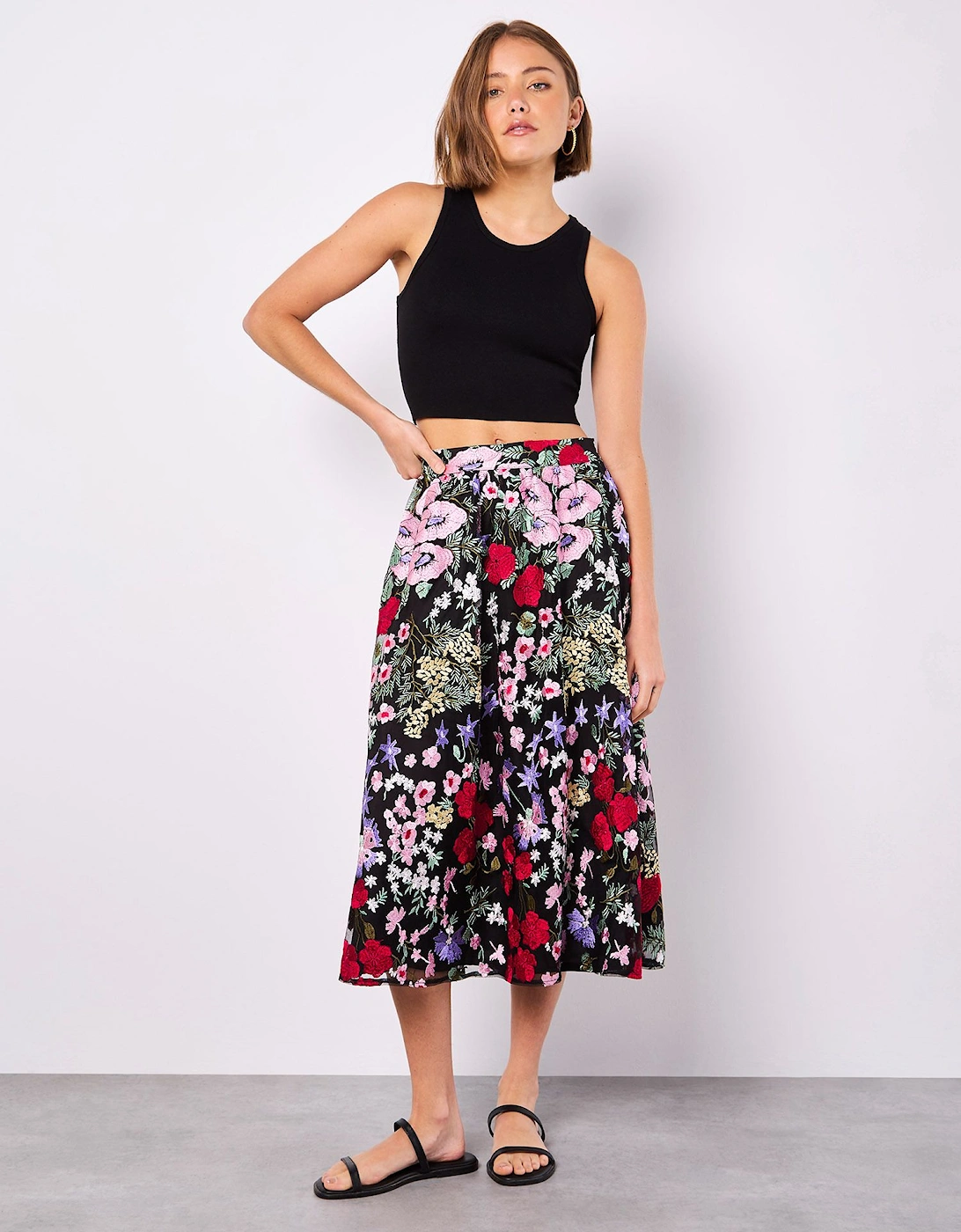 Embroidered Floral Mesh Midi Skirt, 2 of 1
