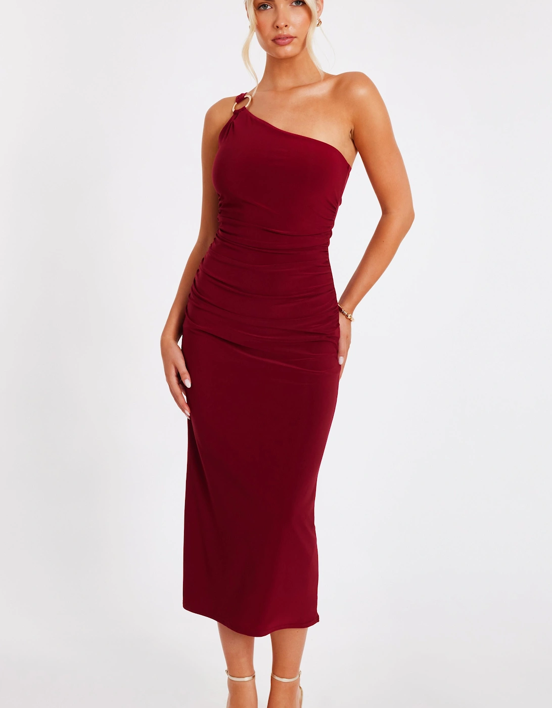 Wine One Shoulder Midaxi Dress, 2 of 1