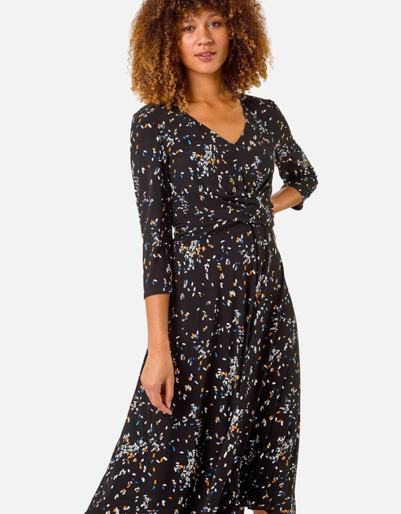 Confetti Print Twist Midi Dress