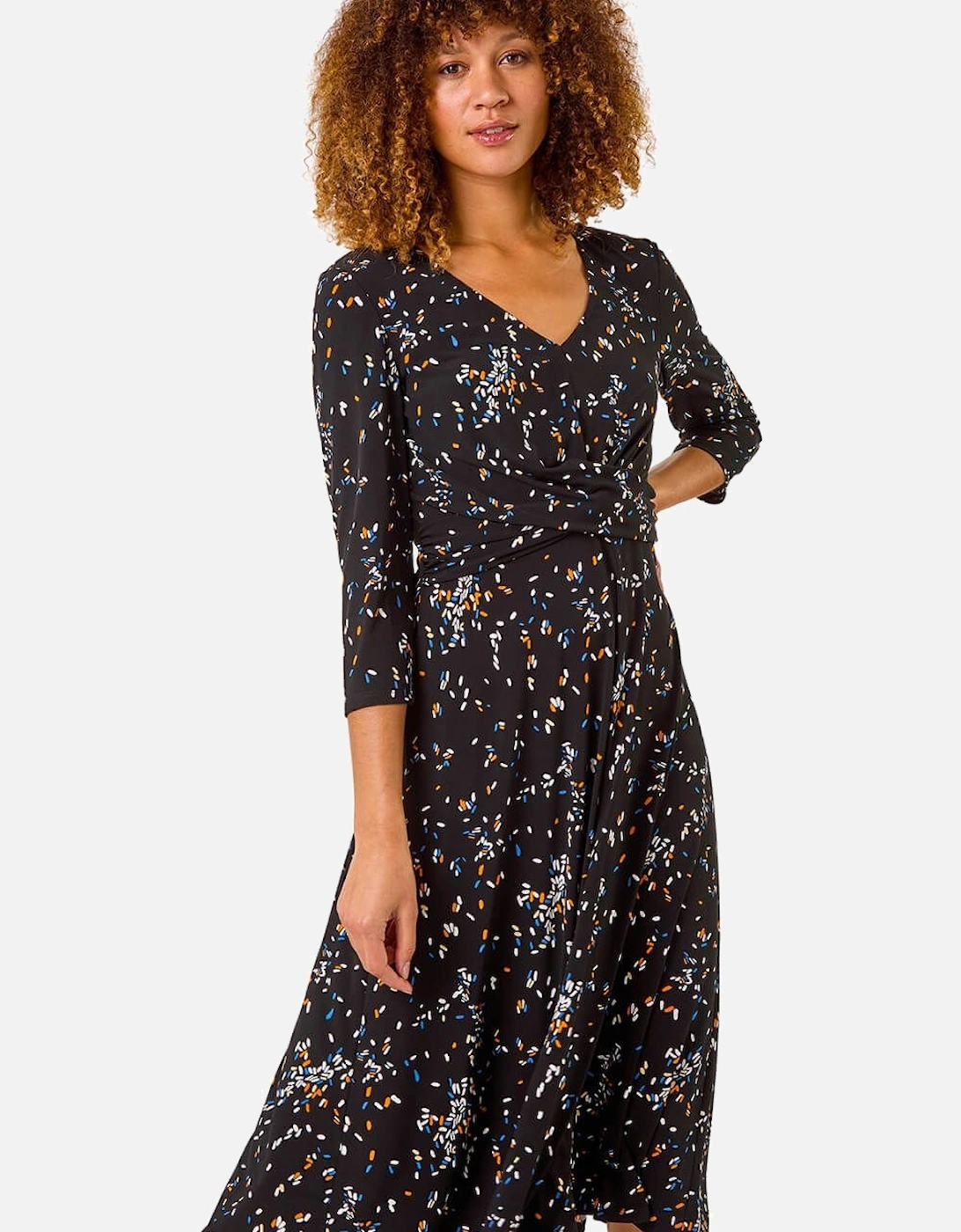 Confetti Print Twist Midi Dress, 2 of 1