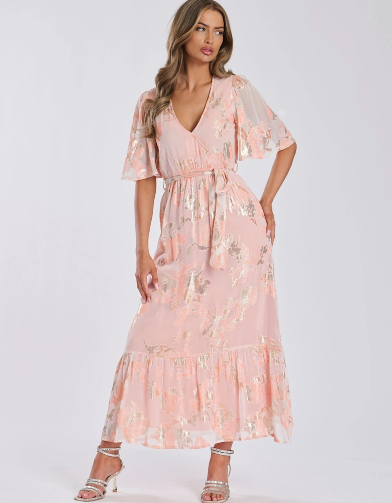 Metallic Jaquard Short Sleeve Maxi Dress