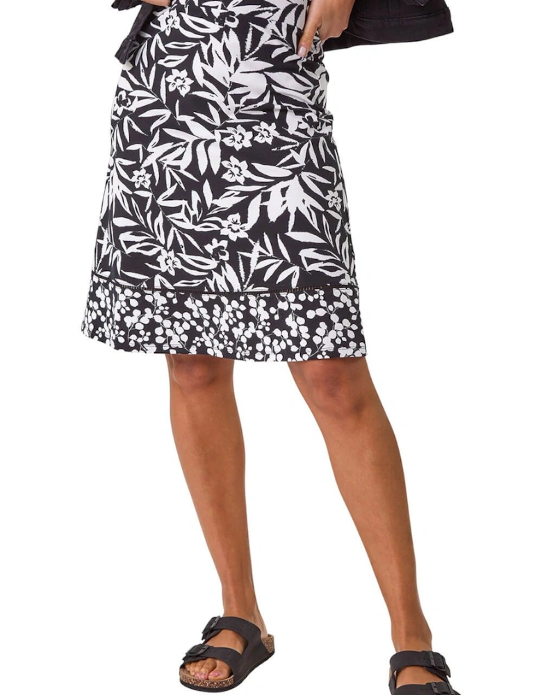 A-Line Palm Mono Print Skirt