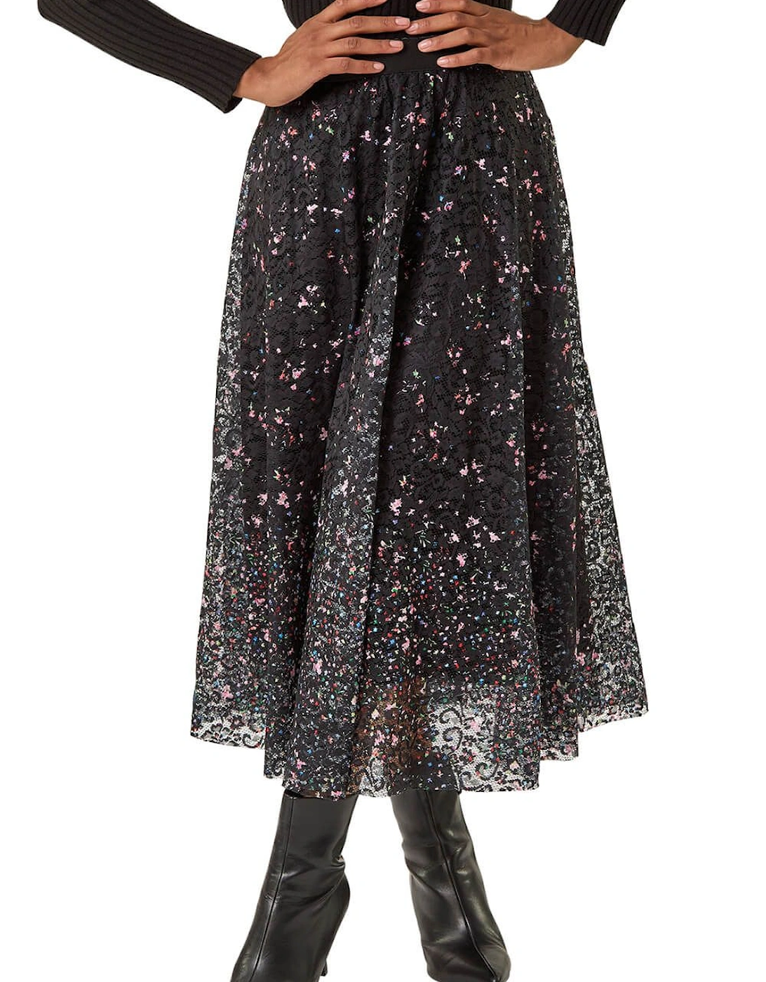 Printed Lace Overlay Skirt, 2 of 1