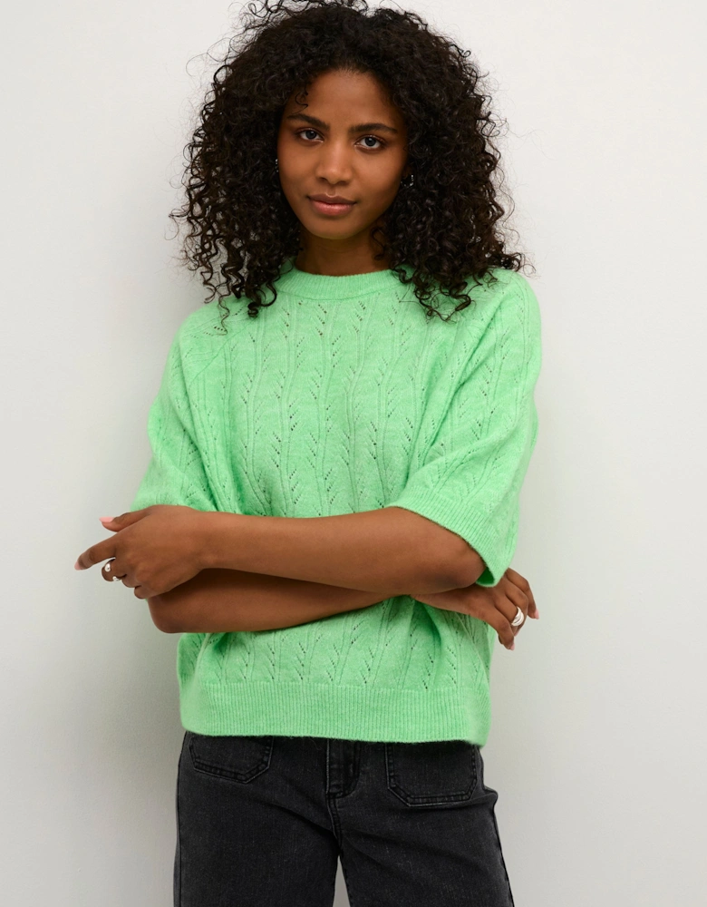 KAtella Half Sleeve Hole Knit Pullover Plain