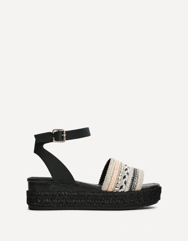 Vista Black Embellished Woven Espadrille Inspired Flatform