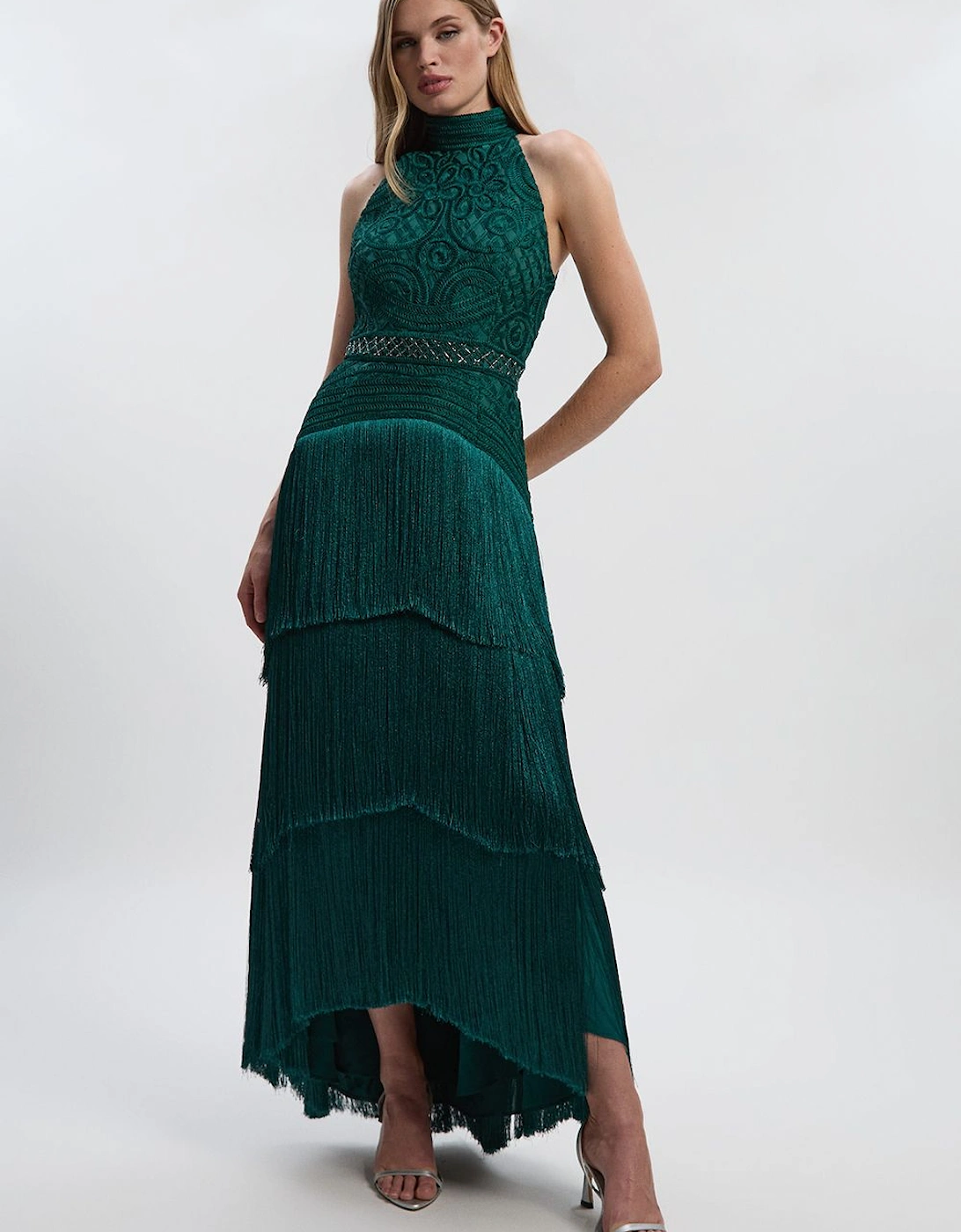 Fringed Beaded Halter Neck Woven Maxi Dress, 2 of 1
