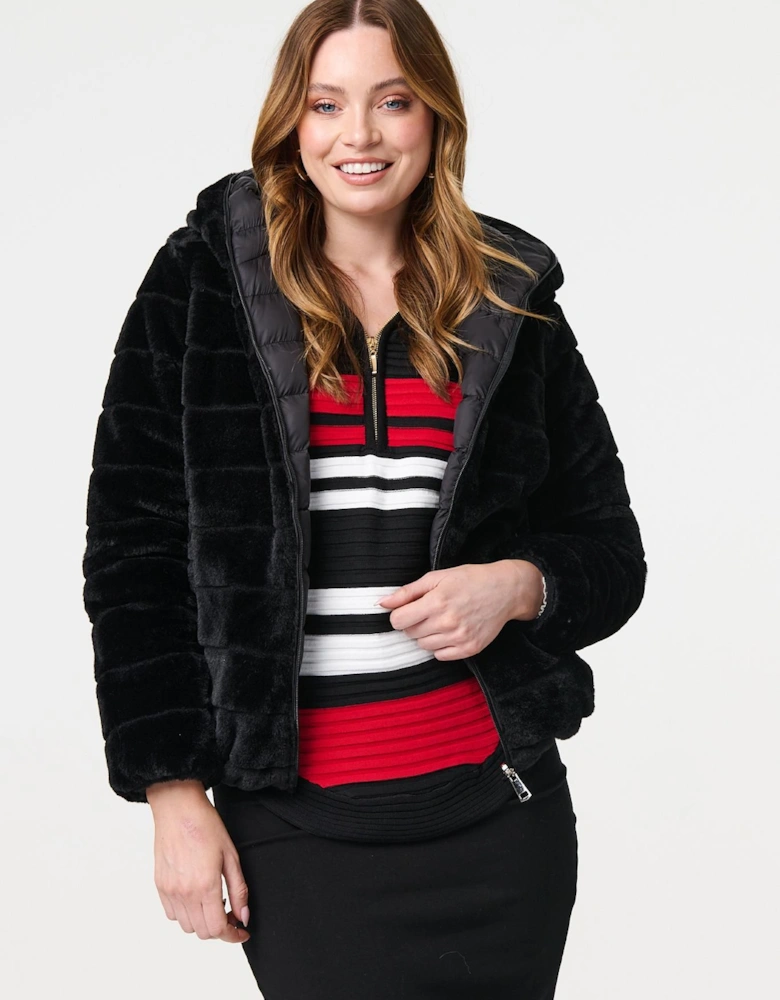 Reversible Faux Fur Hooded Puffer Jacket