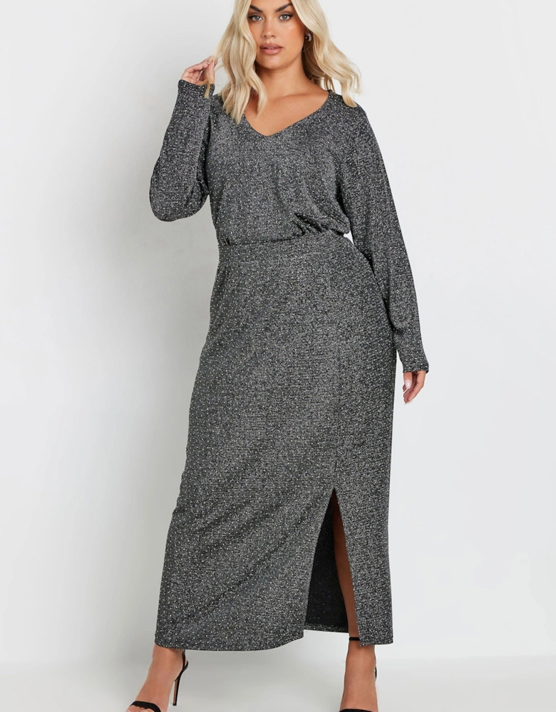 Metallic Side Split Midi Skirt