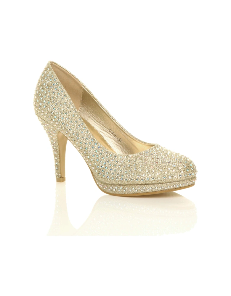 High  Heel  Diamante Court Shoes