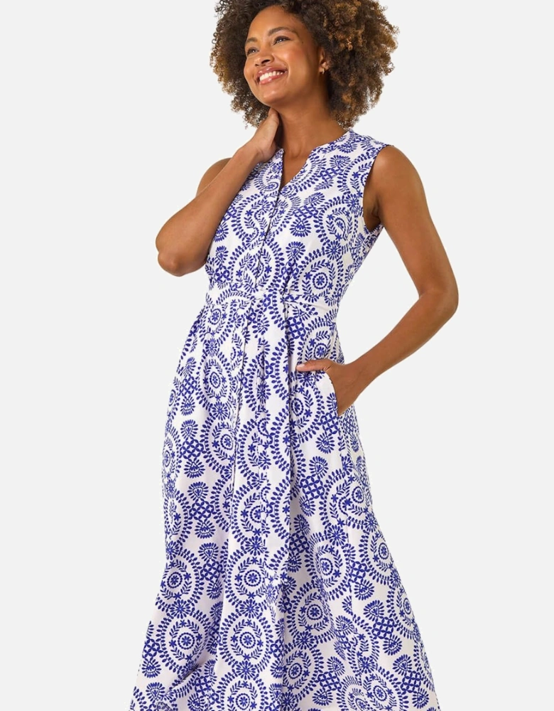 Circle Print Belted Midi Dress