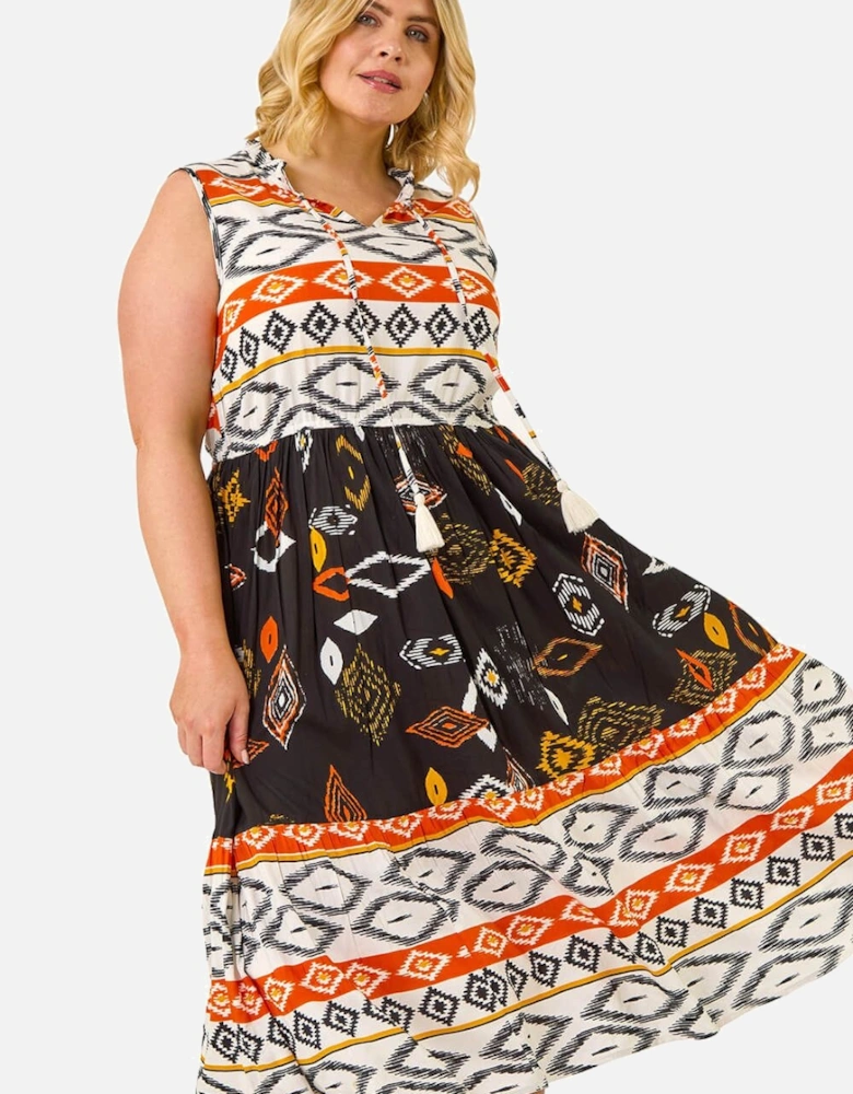 Curve Aztec Print Smock Midi Dress