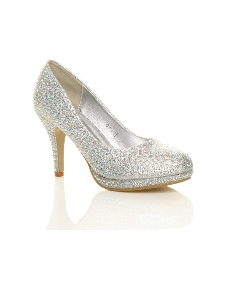 High  Heel  Diamante Court Shoes