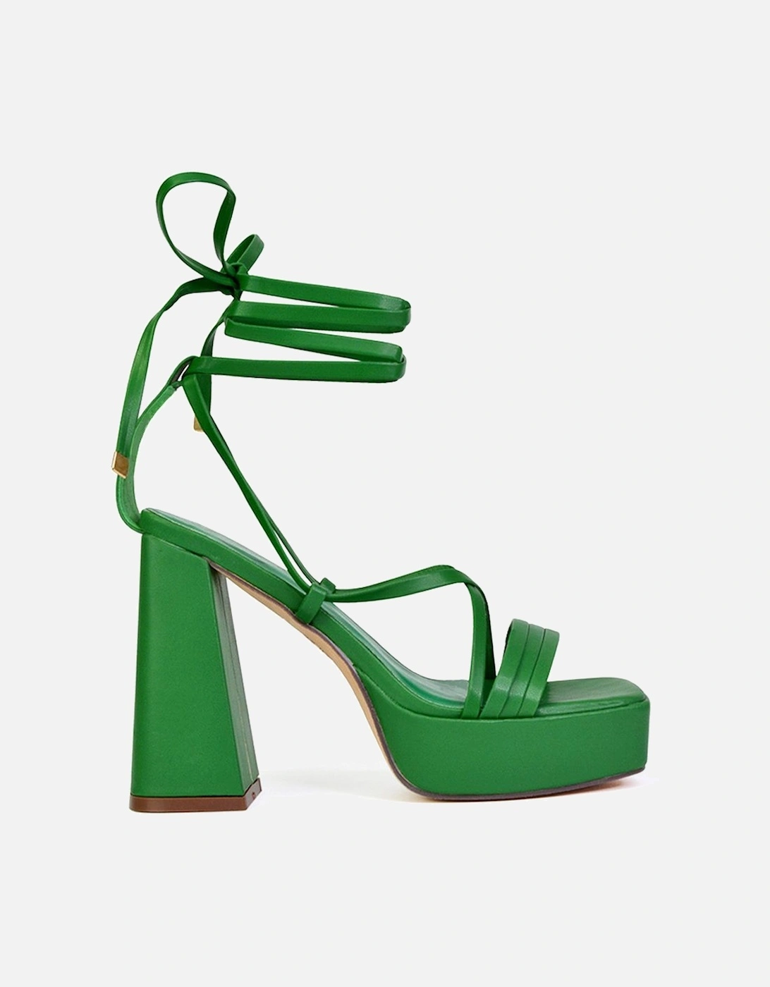 'Eden' Square Toe Lace Up Strappy Platform Flared Block High Heels, 2 of 1