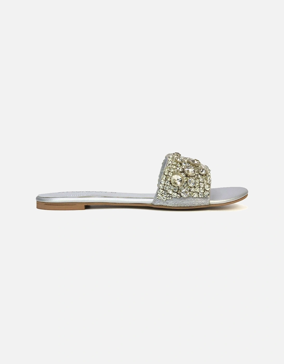'Brielle' Metallic Slip On Diamante Flat Sandal Sliders, 2 of 1