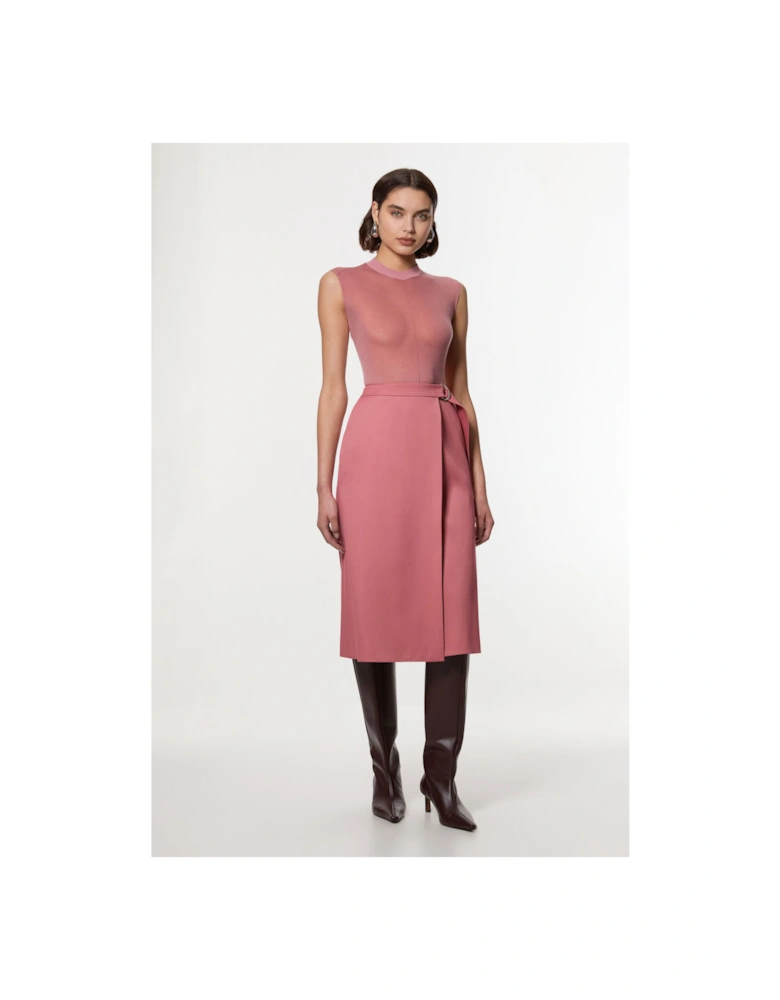 Soft Tailored Wrap A Line Midi Skirt