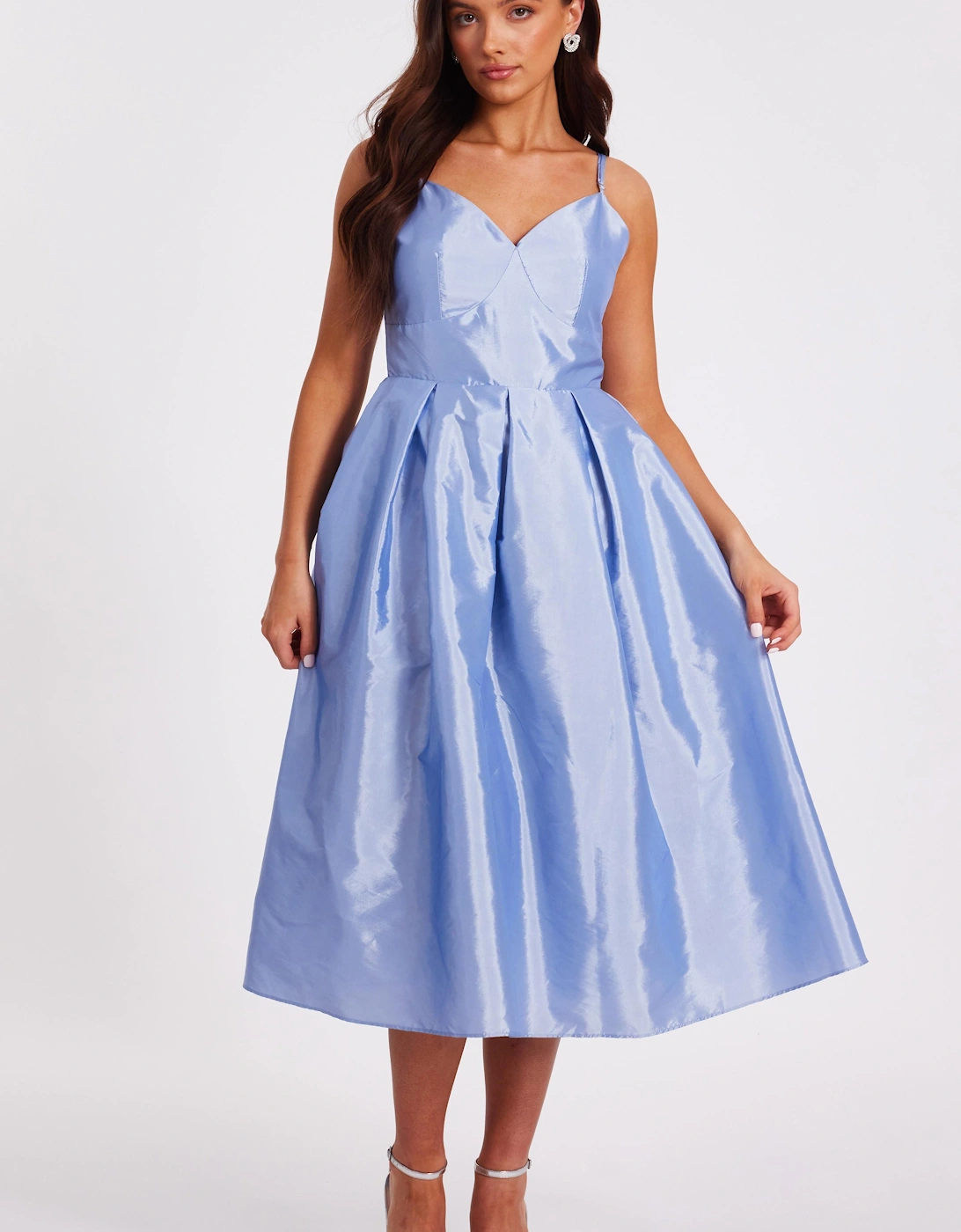 Light Blue Petite Taffeta Midi Dress, 2 of 1