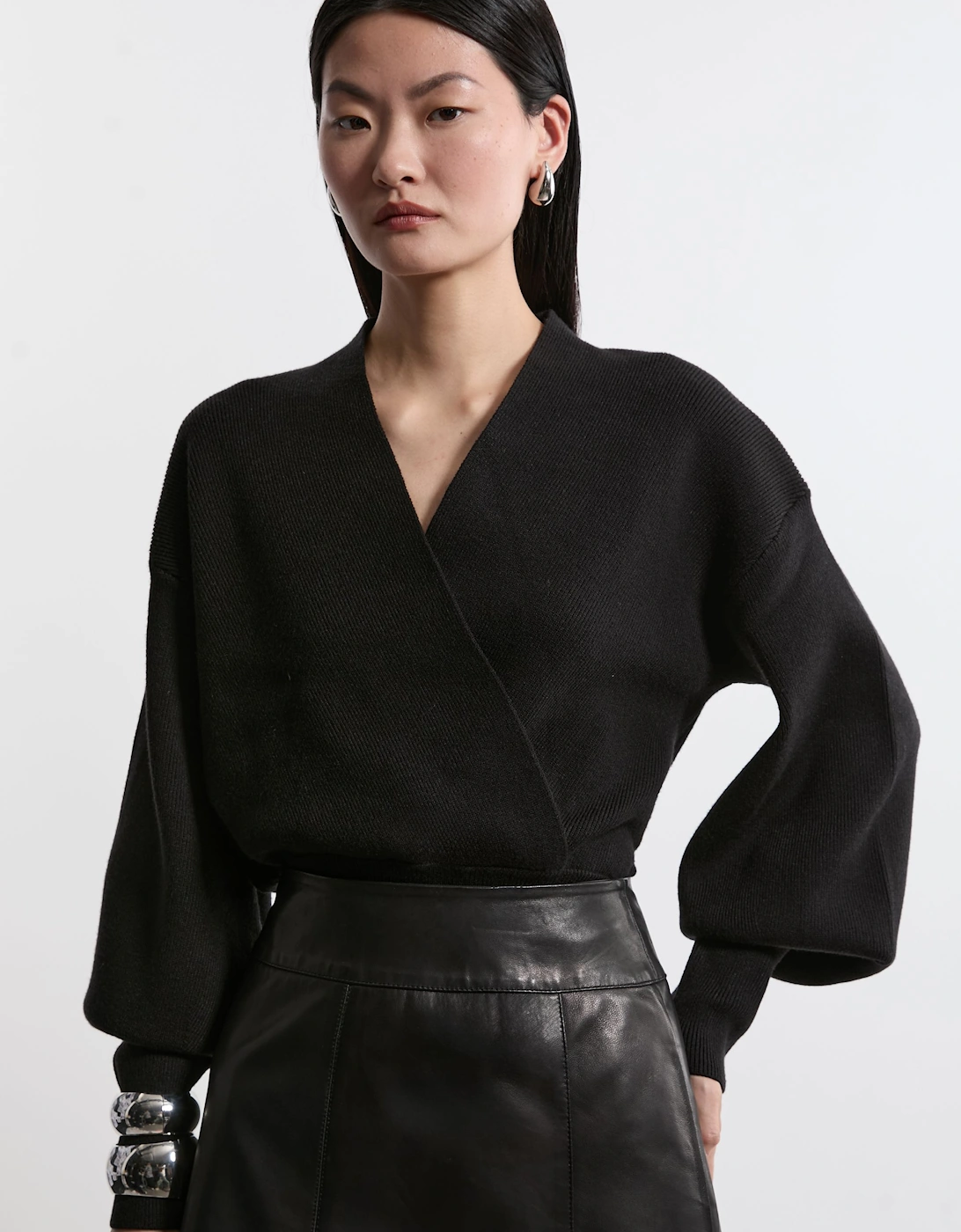 Wool Look Compact Stitch Wrap Knit Top, 2 of 1