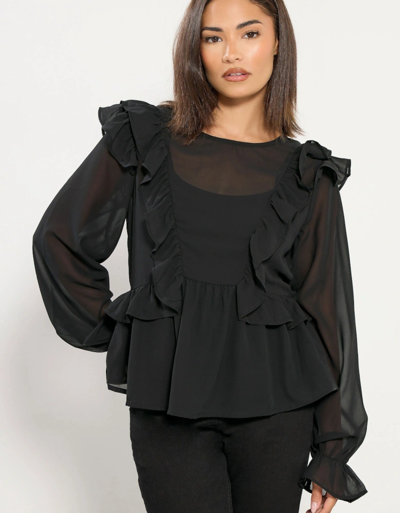 Petite Frill Shoulder Chiffon Blouse