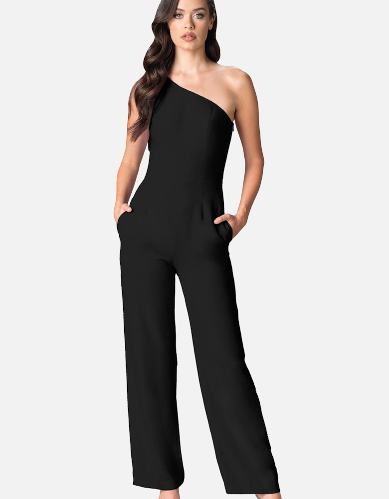 Tiffany Asymmetrical Wide Leg Jumpsuit Plain