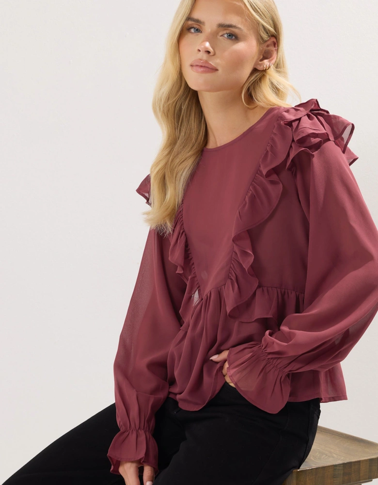 Petite Frill Shoulder Chiffon Blouse