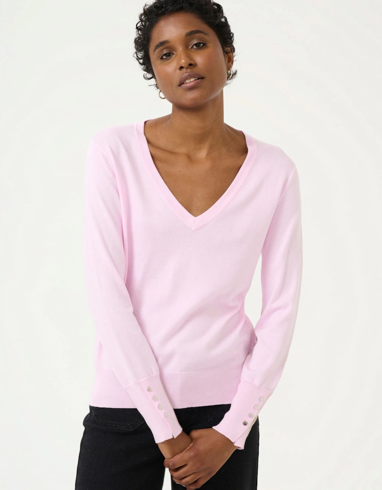 KAlizza V-neck Buttoned Cuff Pullover Plain