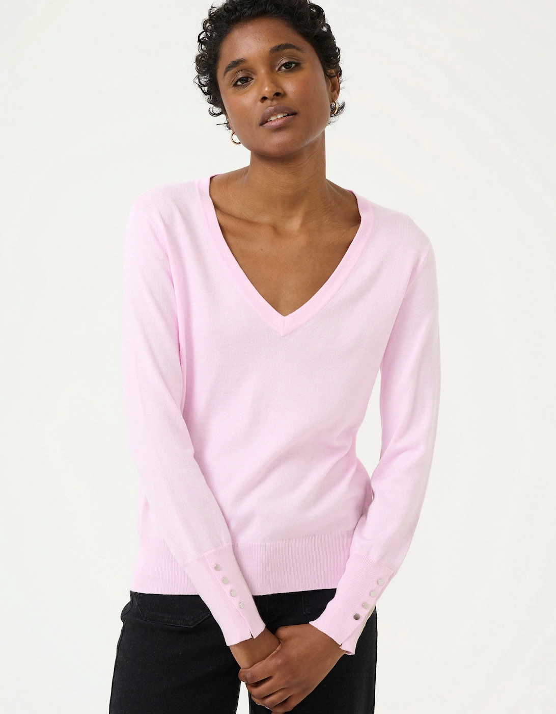 KAlizza V-neck Buttoned Cuff Pullover Plain, 2 of 1
